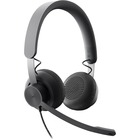 Logitech Zone Headset - Stereo - USB Type C - Wired - 32 Ohm - 20 Hz - 16 kHz - Over-the-head - Binaural - Circumaural - 6.2 ft Cable - Uni-directional, Omni-directional Microphone