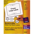 AveryÂ® Removable ID Labels for Laser and Inkjet Printers - 8 1/2" Width x 11" Length - Removable Adhesive - Rectangle - Laser, Inkjet - White - 1 / Sheet - 10 Total Sheets - 10 Total Label(s) - 10 / Pack