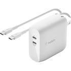 Belkin BoostCharge Dual USB-C GaN Wall Charger 68W + USB-C Cable Laptop Chromebook Charging - Power Adapter - 68 W - White