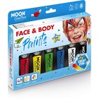 Moon Creations Face & Body Paint Primary Colours Boxset - 12 mL - 1 Each - Red, Yellow, Green, Blue, White, Black
