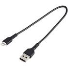StarTech.com 12inch/30cm Durable Black USB-A to Lightning Cable, Rugged Heavy Duty Charging/Sync Cable for Apple iPhone/iPad MFi Certified - Aramid fiber shelters heavy duty lightning cable from stress of bends/twists - Black durable strong rugged USB-A to Lightning charger cable - Strain relief for 10000 bend cycles - Apple MFi certified charging cord for iPhone - USB 2.0 480 Mbps