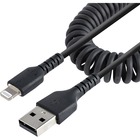 StarTech.com 50cm/20in USB to Lightning Cable, MFi Certified, Coiled iPhone Charger Cable, Black, Durable TPE Jacket Aramid Fiber - 20in (50cm) Coiled USB to Lightning charging cable with aramid fiber - Durable High quality USB A 2.0 cable with extended strain relief withstands 10000 bend cycles at 180 degree angle - Fast charge and sync Apple Mfi Certified iPhone cable