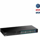 TRENDnet 26-Port Gigabit PoE+ Switch, 24 x 30W PoE+ Ports, 2 Gigabit SFP Slots, 380W PoE Budget, 52Gbps Switching Capacity, 1U 19" Rack Mountable, Lifetime Protection, Black, TPE-TG262 - 26 Ports - Manageable - Gigabit Ethernet - 10/100/1000Base-T, 1000Base-X - TAA Compliant - 2 Layer Supported - Modular - 2 SFP Slots - 40 W Power Consumption - 240 W PoE Budget - Optical Fiber, Twisted Pair - PoE Ports - 1U High - Rack-mountable - Lifetime Limited Warranty