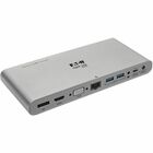 Tripp Lite U442-DOCK4-INT Docking Station - for TV/Monitor/Projector/Notebook/Tablet/Desktop PC - 100 W - USB Type C - 3 Displays Supported - 4K - 1920 x 1080, 3840 x 2160, 1280 x 720 - 2 x USB 3.0 - 4 x USB Type-A Ports - USB Type-A - USB Type-C - 1 x RJ-45 Ports - Network (RJ-45) - 1 x HDMI Ports - HDMI - VGA - DisplayPort - Silver - Audio Line In - Audio Line Out - Thunderbolt - Wired - Gigabit Ethernet