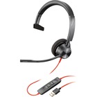 Poly Blackwire 3310 USB-A Headset - Mono - USB Type A, Mini-phone (3.5mm) - Wired - 32 Ohm - 20 Hz - 20 kHz - On-ear - Monaural - Open - 7.2 ft Cable - Omni-directional Microphone - Black