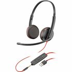 Poly Blackwire 3225 Headset - Stereo - Mini-phone (3.5mm) - Wired - 32 Ohm - On-ear - Binaural - Ear-cup - 7.4 ft Cable - Omni-directional Microphone - Noise Canceling - Black