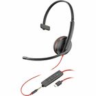 Poly Blackwire C3215 Monaural Headset + Carry Case - Mono - Mini-phone (3.5mm), USB Type C - Wired - 32 Ohm - 20 Hz - 20 kHz - Over-the-head, On-ear - Monaural - Ear-cup - 7.4 ft Cable - Noise Cancelling, Omni-directional Microphone - Noise Canceling - Black