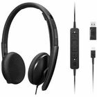 Lenovo Wired VoIP Headset (UC) - Stereo - USB Type C - Wired - 2.2 Kilo Ohm - 20 Hz - 20 kHz - On-ear, Over-the-head - Binaural - Supra-aural - 5.9 ft Cable - Noise Cancelling Microphone - Black