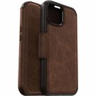 OtterBox Strada Carrying Case (Folio) Apple iPhone 15 Smartphone, Card, Cash, Notes - Espresso (Brown) - Drop Resistant - Leather Body - 5.98" (151.89 mm) Height x 3.17" (80.52 mm) Width x 0.53" (13.46 mm) Depth