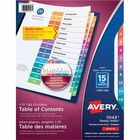 AveryÂ® Ready Index Custom TOC Binder Dividers - 15 x Divider(s) - 1-15 - 15 Tab(s)/Set - 8.50" Divider Width x 11" Divider Length - 3 Hole Punched - White Paper Divider - Multicolor Paper Tab(s) - 15 / Set
