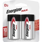Energizer MAX Alkaline D Batteries, 2 Pack - For Toy, Radio, Flashlight - D - 1.5 V DC - Alkaline - 2 / Pack