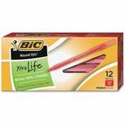 BIC Round Stic Ballpoint Pens - Medium Pen Point - Red - Red Barrel - 12 / Dozen
