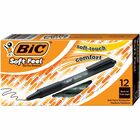 BIC SoftFeel Retractable Ball Pens - Medium Pen Point - Retractable - Black - Black Rubber Barrel - 1 Dozen