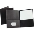 Oxford Letter Recycled Pocket Folder - 8 1/2" x 11" - 100 Sheet Capacity - 2 Internal Pocket(s) - Leatherette Paper - Black - 10% Recycled - 25 / Box
