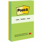 Post-itÂ® Notes Original Lined Notepads - Floral Fantasy Color Collection - 300 - 4" x 6" - Rectangle - 100 Sheets per Pad - Ruled - Limeade, Citron Yellow, Blue, Blue Paradise - Paper - Self-adhesive, Repositionable - 3 / Pack