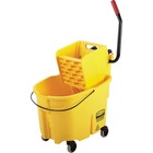 Rubbermaid Commercial Mop Bucket/Wringer Combination - 33.12 L - Putty Knife Holder - 38.12" (968.25 mm) x 16" (406.40 mm) x 23.12" (587.25 mm) - Plastic, Steel - Yellow - 1 Each