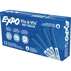 Expo Vis-A-Vis Wet-Erase Markers - Fine Marker Point - Blue - White Barrel - 12 / Box