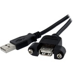 StarTech.com 1 ft Panel Mount USB Cable A to A - F/M - 1 x Type A Male USB - 1 x Type A Female USB - Black