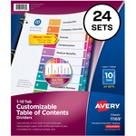 Avery&reg; Ready Index(R) 10-Tab Binder Dividers, Customizable Table of Contents, Multicolor Tabs, 24 Sets (11169)