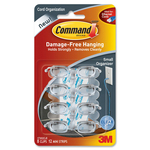 3M Cord Clips, Small, 12 Adhesive Strips, 8/Pack, Clear