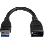 StarTech.com 6in Black USB 3.0 Extension Adapter Cable A to A - M/F - 1 x Type A Male USB - 1 x Type A Female USB