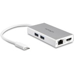 StarTech.com USB C Multiport Adapter - Aluminum - Power Delivery USB PD - USB C to Gigabit Ethernet / 4K HDMI / USB 3.0 Hub DKT30CHPDW - Power and charge your la