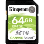 Kingston Canvas Select 64 GB SDXC - Class 10/UHS-I U1 - 80 MB/s Read - 10 MB/s Write
