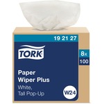 TORK Paper Wiper Plus White W24 - 16.25" (412.75 mm) Length x 25" (635 mm) Width - 100 / Box - Disposable, Absorbent, Durable, Strong - White