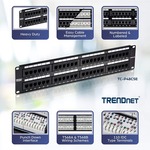 TRENDnet TC-P48C5E 48 Ports Network Patch Panel - 48 x RJ-45 - 48 x RJ-11 - Rack-mountable