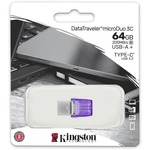 Kingston DataTraveler microDuo 3C 64 GB USB 3.2 Gen 1 Type C, USB 3.2 Gen 1 Type A Flash Drive - Purple - 200 MB/s Read Speed