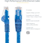 StarTech.com 0.5m Blue Gigabit Snagless RJ45 UTP Cat6 Patch Cable - 0,5 m Patch Cord - 1 x RJ-45 Male Network - 1 x RJ-45 Male Network - Gold-plated Contacts - Blue