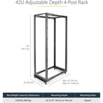 StarTech.com 42U Adjustable Depth Open Frame 4 Post Server Rack Cabinet - 600 kg x Static/Stationary Weig