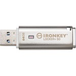 IronKey IKLP50 64 GB USB 3.2 Gen 1 Type A Flash Drive - Silver - XTS-AES, 256-bit AES - TAA Compliant - 145 MB/s Read Speed - 115 MB/s Write Speed