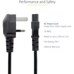 StarTech.com 1m Laptop Power Cord - 3 Slot for UK - BS-1363 to C5 Clover Leaf Power Cable Lead for Notebook