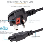 StarTech.com 2m Power Cord - 3 Slot for UK - BS-1363 to C5 Clover Leaf Power Cable Lead