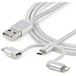 StarTech.com 1m USB Multi Charging Cable - Braided - Apple MFi Certified - USB 2.0 - Charge 1x device at a time - For USB-C or Lightning devices attach the correspon