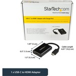 StarTech.com USB-C to HDMI 4K Adapter - 60W USB PD - USB Type C to HDMI - Black - 4K 60Hz - Thunderbolt 3 Compatible - CDP2HDUCP - USB-C video adapter charges laptop