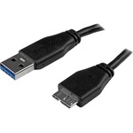 StarTech.com 2m 6ft Slim SuperSpeed USB 3.0 A to Micro B Cable - M/M - 1 x Type A Male USB - 1 x Micro Type B Male USB - Nickel Plated - Black