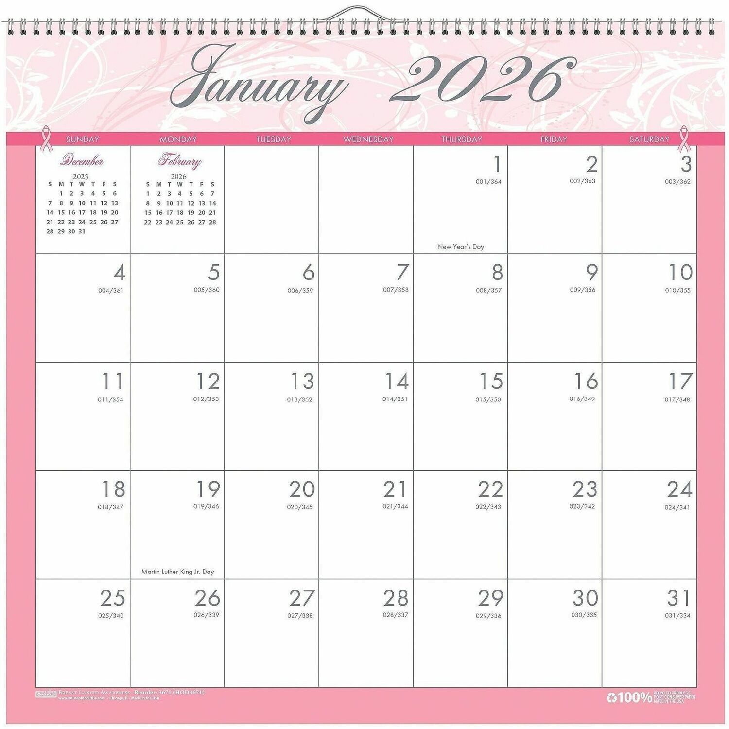 House of Doolittle BCA Wirebound Monthly Wall Calendar