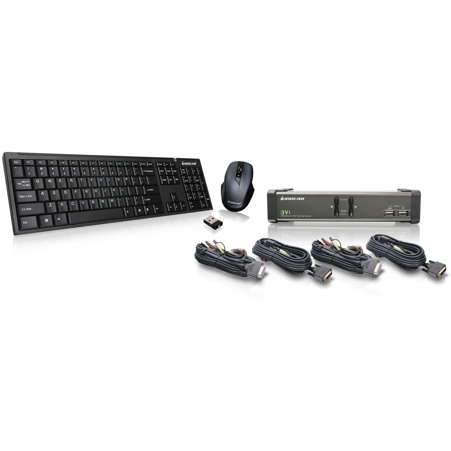 IOGEAR 2 Port DVI KVMP with cables and wireless keyboard / mouse