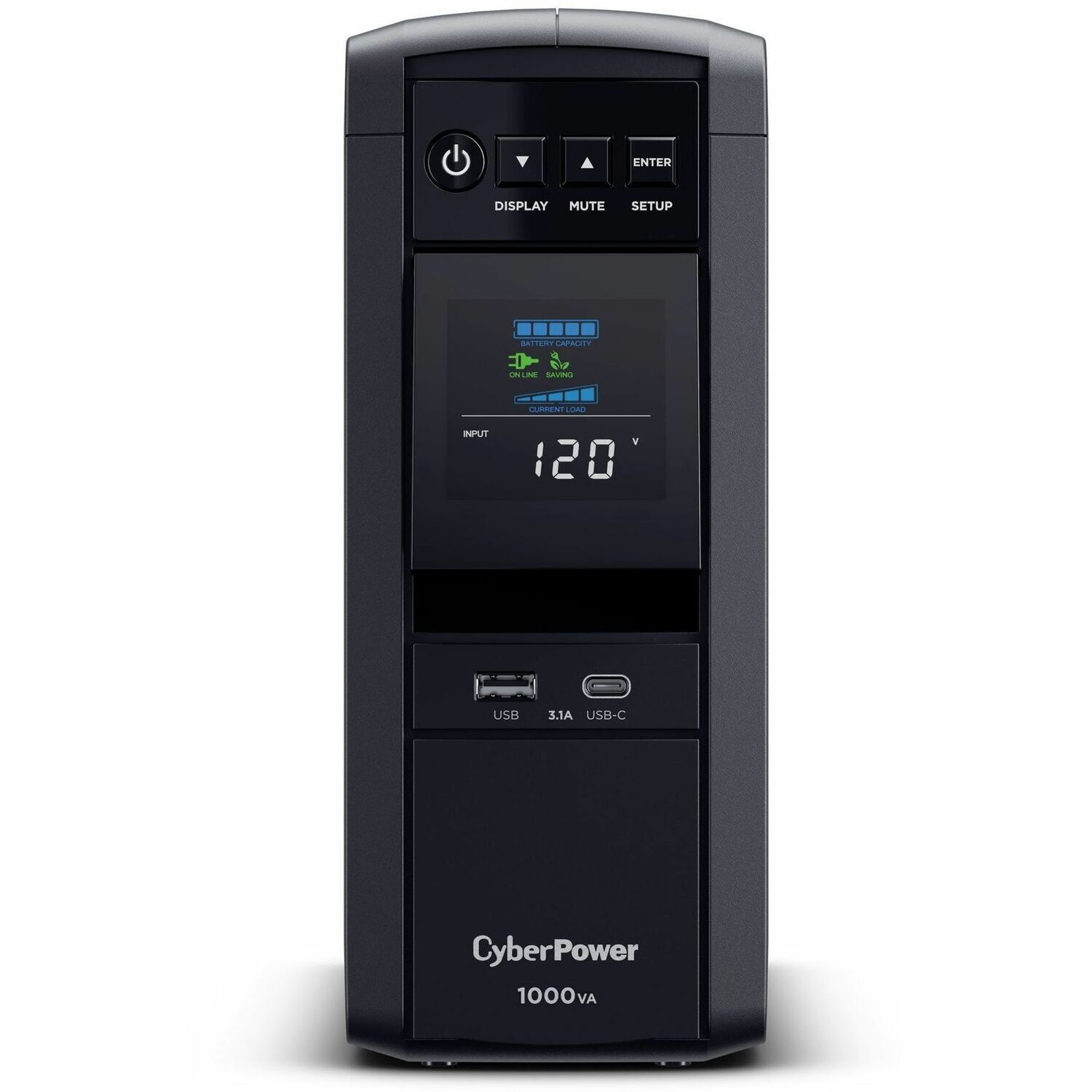 CyberPower CP1000PFCLCD UPS 1000VA 600W PFC compatible Pure sine wave - 1000VA/600WMini-tower 3Minute Full Load - 10 x NEMA 5-15R - Battery/Surge-protected