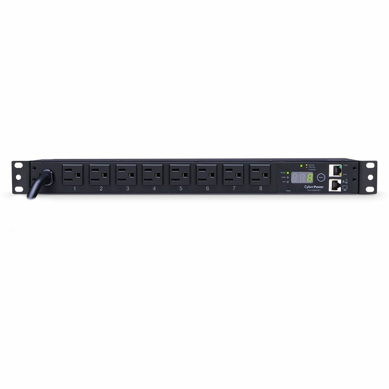 CyberPower Monitored PDU RM 1U PDU15M8FNET 15A 8-Outlet - Monitored - NEMA 5-15P - 8 x NEMA 5-15R - 120 V AC - Network (RJ-45) - 1U - Rack-mountable