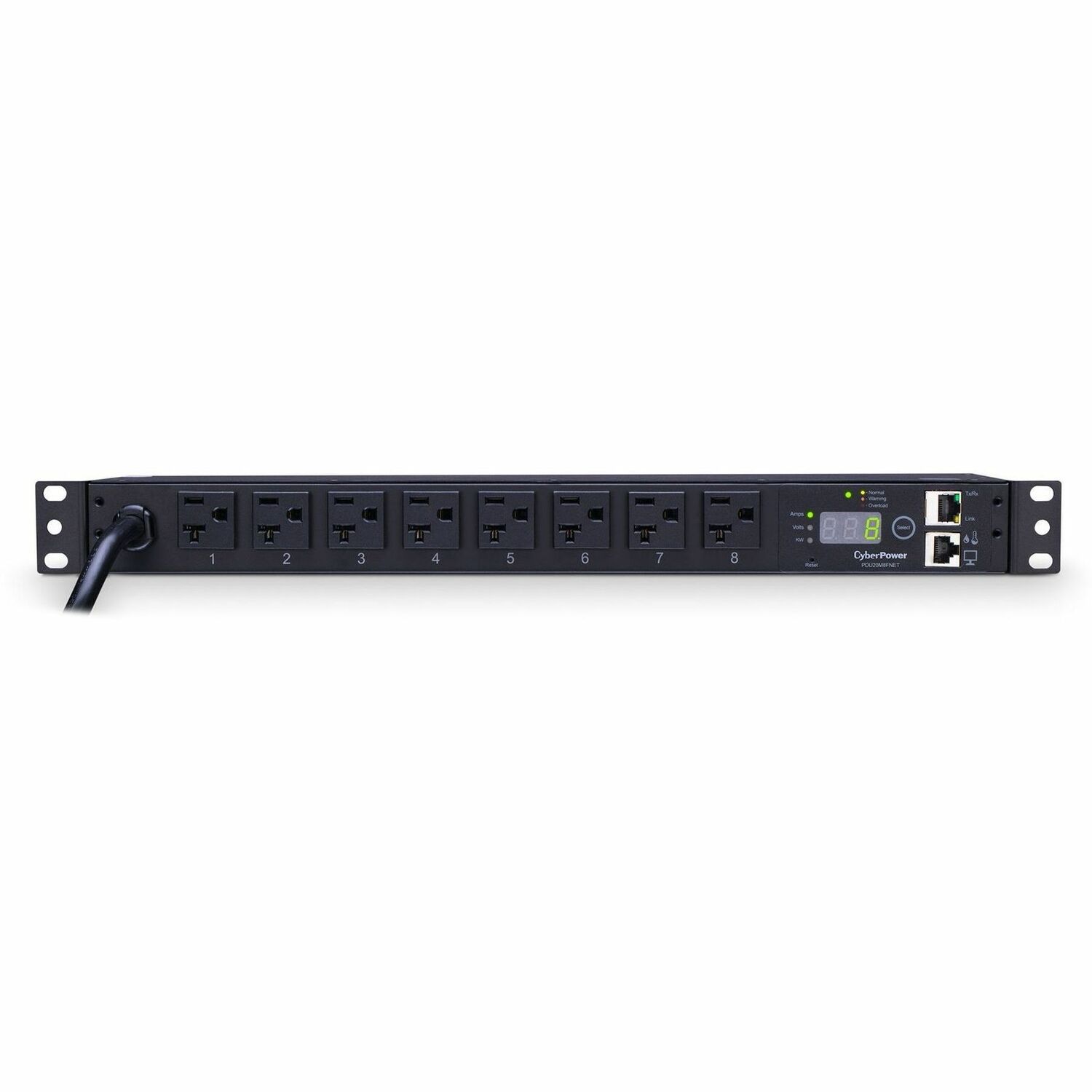 CyberPower Monitored PDU RM 1U PDU20M8FNET 20A 8-Outlet - Monitored - NEMA 5-20P - 8 x NEMA 5-20R - 120 V AC - Network (RJ-45) - 1U - Rack-mountable