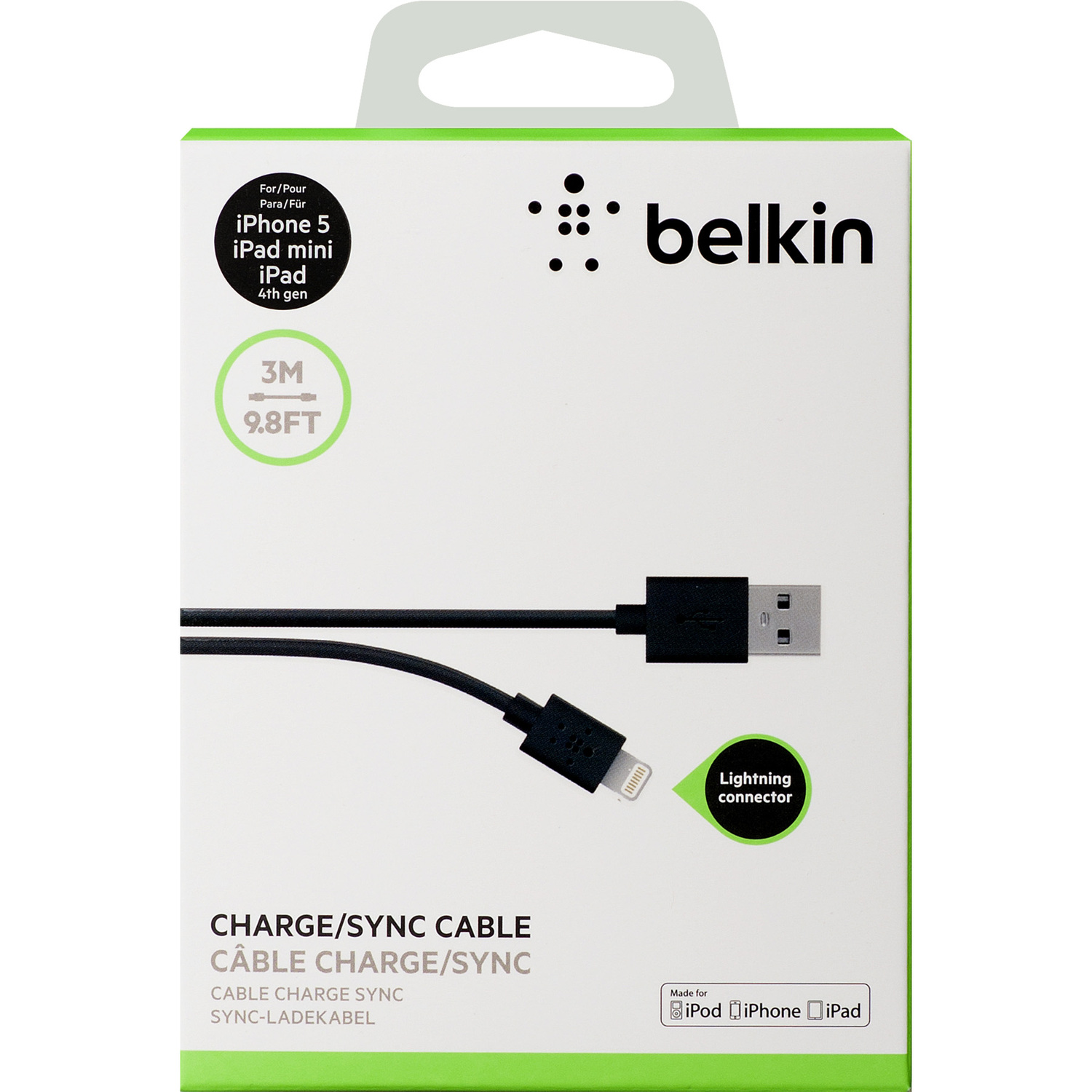 Belkin Lightning/USB Data Transfer Cable for iPad, iPhone, iPod - 3 m ...