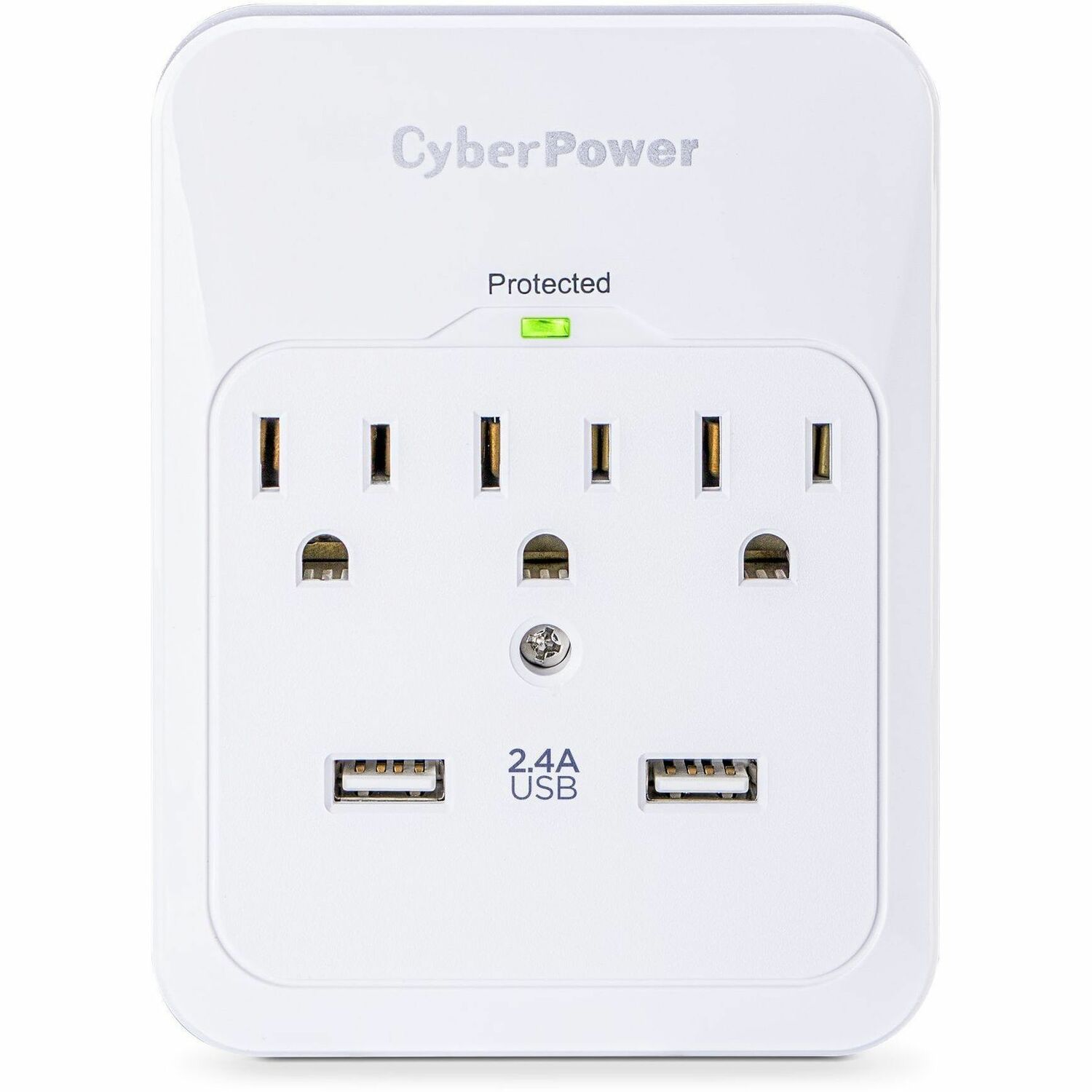CyberPower CSP300WUR1 Professional 3-Outlets Surge with 600J, 2-2.1A USB and Wall Tap - Plain Brown Boxes - 3 x NEMA 5-15R, 2 x USB - 600 J - 125 V AC Input - 5 V DC Output