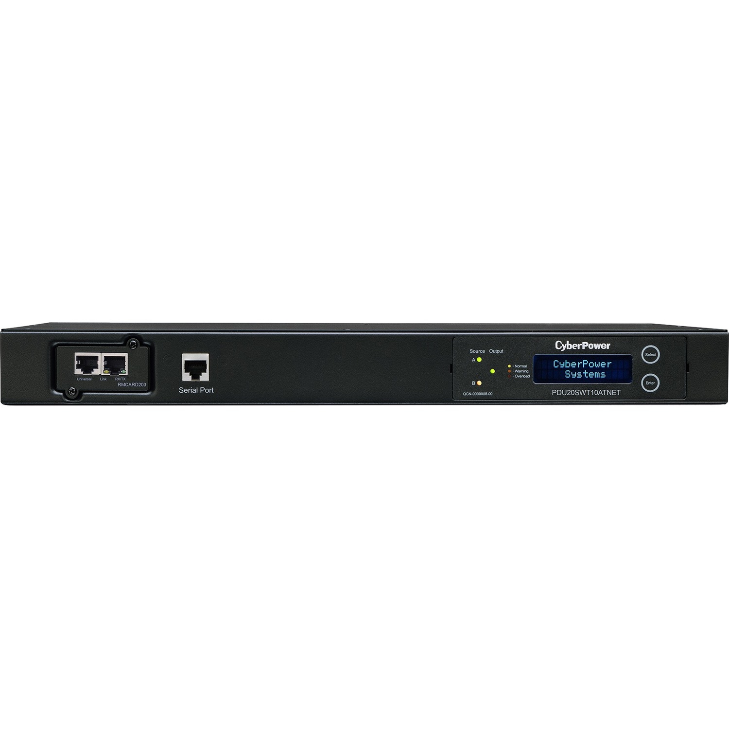 CyberPower PDU20SWT10ATNET Switched ATS PDU 120V 20A 1U 10-Outlets (2) L5-20P - Switched - NEMA L5-20P - 10 x NEMA 5-20R - 120 V AC - 1U - Rack-mountable