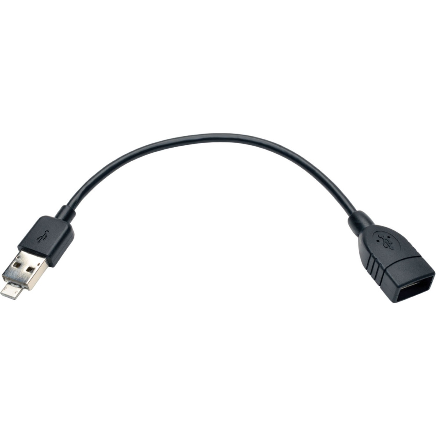 Tripp Lite 6IN OTG CABL 2-in-1 Connector - 6" USB Data Transfer Cable for Keyboard, Mouse, Flash Drive, Smartphone, Tablet - First End: 1 x USB 2.0 Type A - Male, 1 x Micro USB 2.0 Type B - Male - Second End: 1 x USB 2.0 Type A - Female - Black