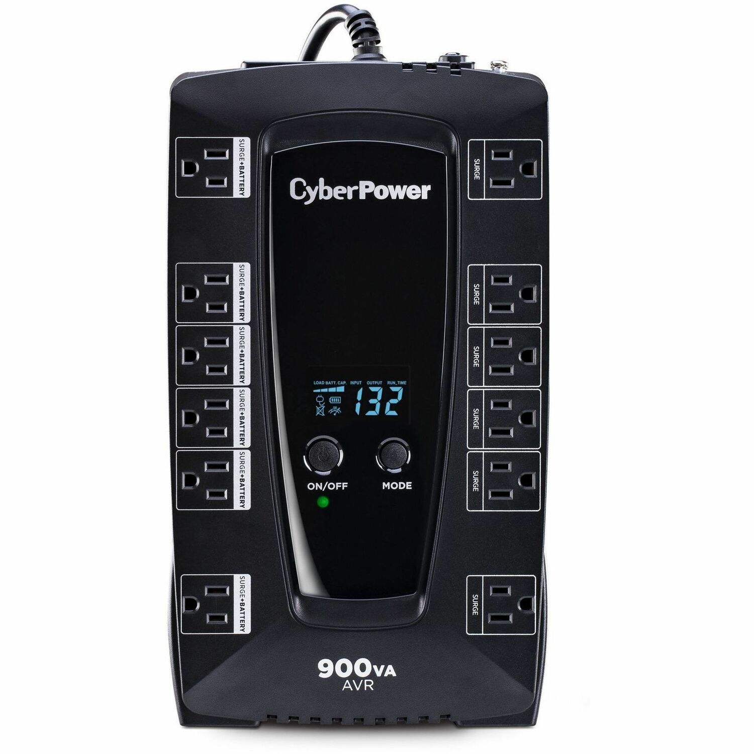 CyberPower Intelligent LCD Series AVRG900LCD 900VA 480W UPS - Compact - 8 Hour Recharge - 2 Minute Stand-by - 120 V AC Input - 120 V AC Output - USB - 12 x NEMA 5-15R