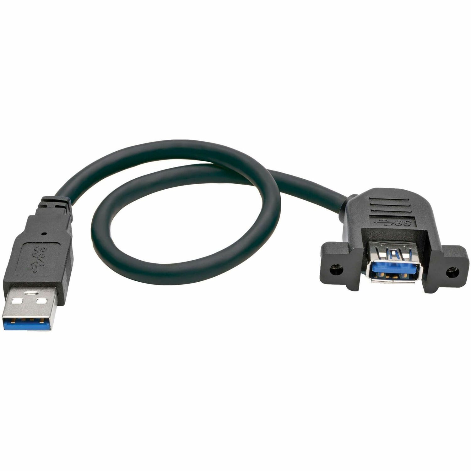 Tripp Lite USB 3.0 SuperSpeed Panel-Mount Type-A Extension Cable (M/F), 1 ft - 1 ft USB Data Transfer Cable for Chromebook, Keyboard, Hard Drive, Flash Drive - First End: 1 x USB 3.0 Type A - Male - Second End: 1 x USB 3.0 Type A - Female - 5 Gbit/s - Ext