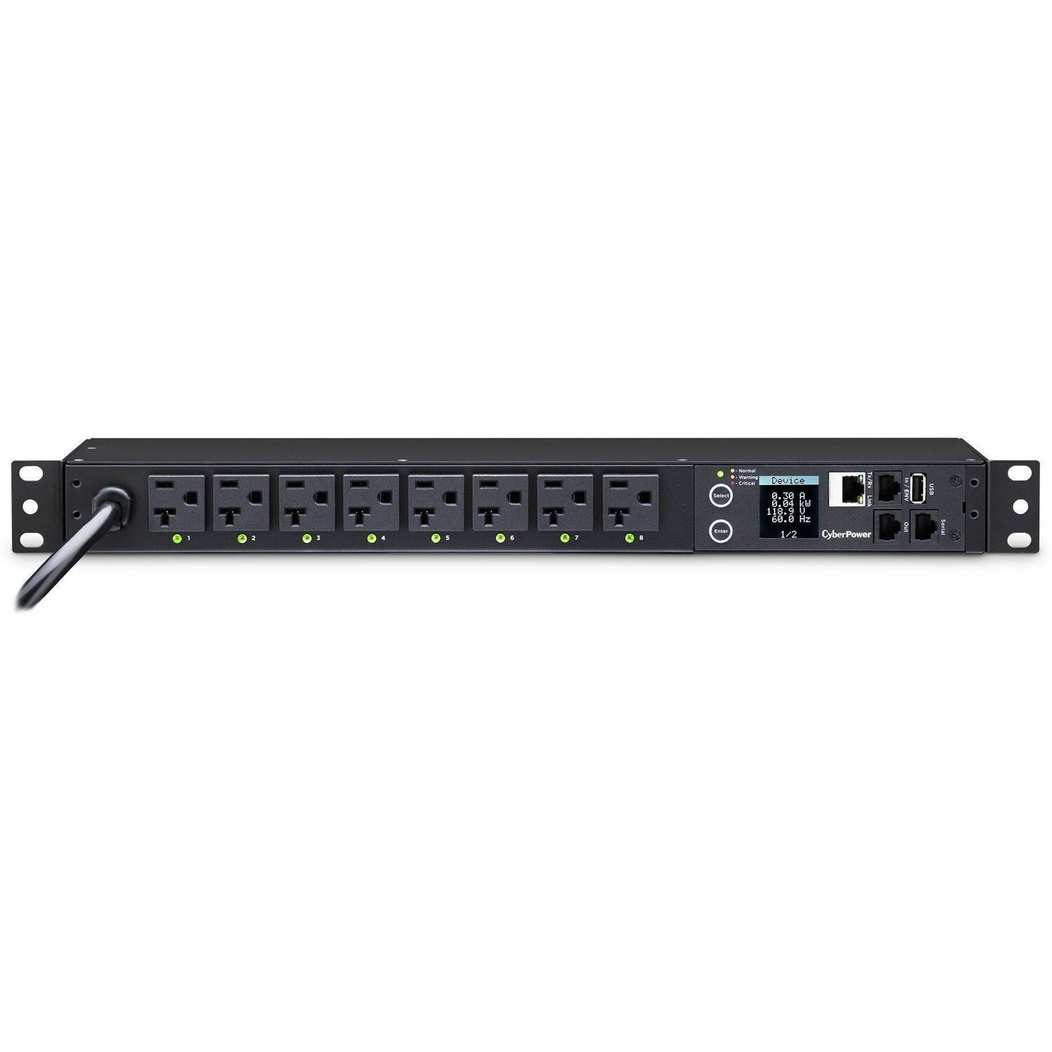 CyberPower PDU41002 8-Outlet PDU - Switched - NEMA 5-15P - 8 x NEMA 5-15R - 120 V AC - Network (RJ-45) - 1U - Horizontal - Rack-mountable, Wall-mountable